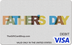Visa® Father's Day Gift Card featuring a silver background and multi-colored text "Father's Day."