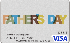 Visa® Father's Day Gift Card featuring a silver background and multi-colored text "Father's Day."
