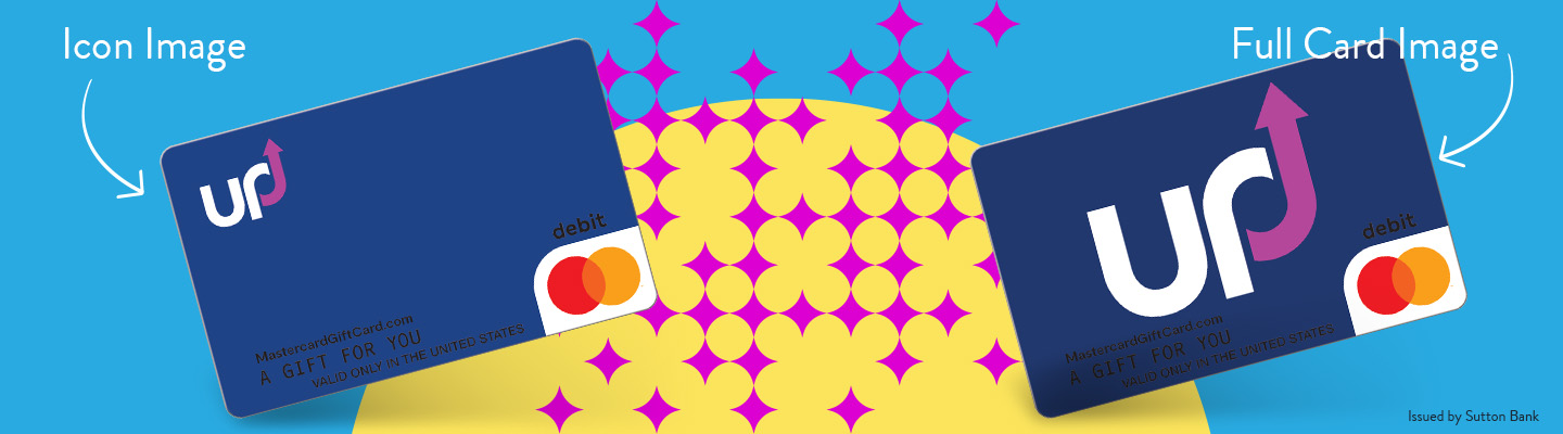 Two stylized debit cards on a colorful background with the text "Icon Image" and "Full Card Image" indicating different sizes.