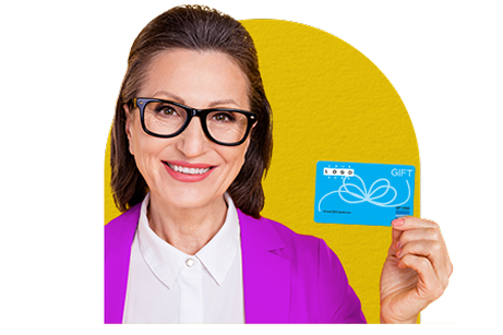 Smiling woman holding custom physical gift card